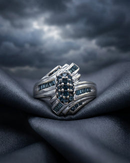 0.50cttw Blue Diamond Marquise Cluster Ring with Baguette Bypass in 10k White Gold