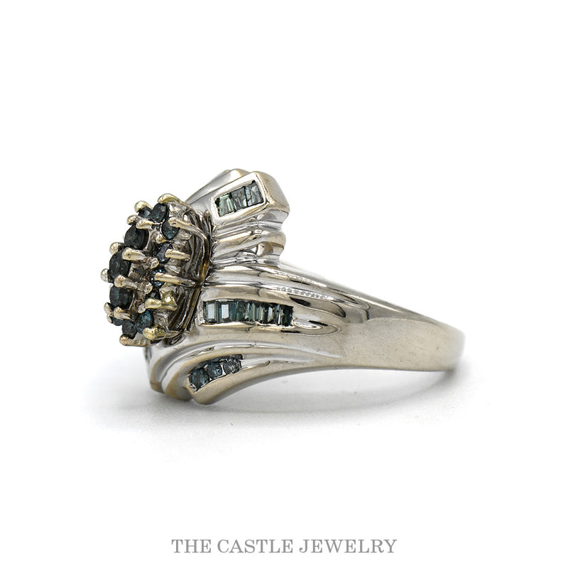 Side profile of the 10k white gold blue diamond ring