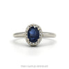 10k white gold oval sapphire diamond halo ring — top view - Thumbnail 1