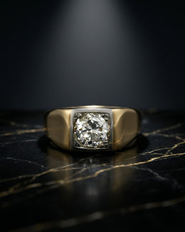 Men's Approximately 2ct Round Brilliant Diamond Solitaire Ring with Polished Sides in 10k Yellow Gold