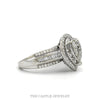 Side profile of the 14k white gold pear cluster halo ring showing the three-row baguette shoulders - Thumbnail 2