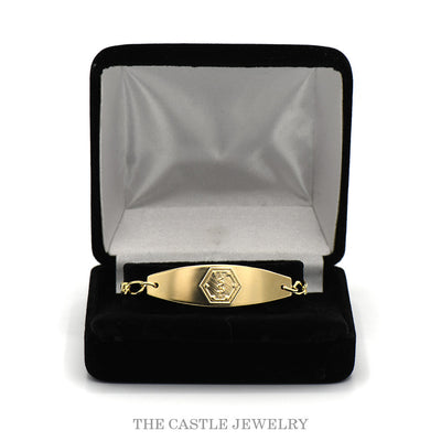 8.5 inch medical ID bracelet with figaro link chain in 14k yellow gold — in presentation box