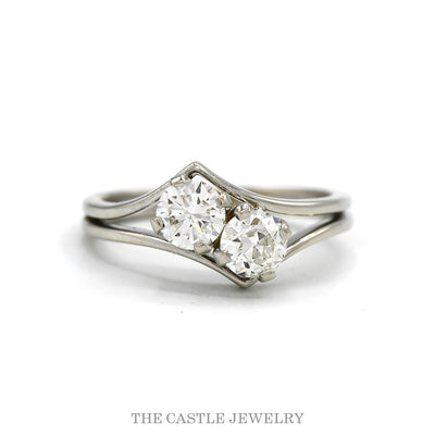 14k white gold double diamond bypass ring — top view
