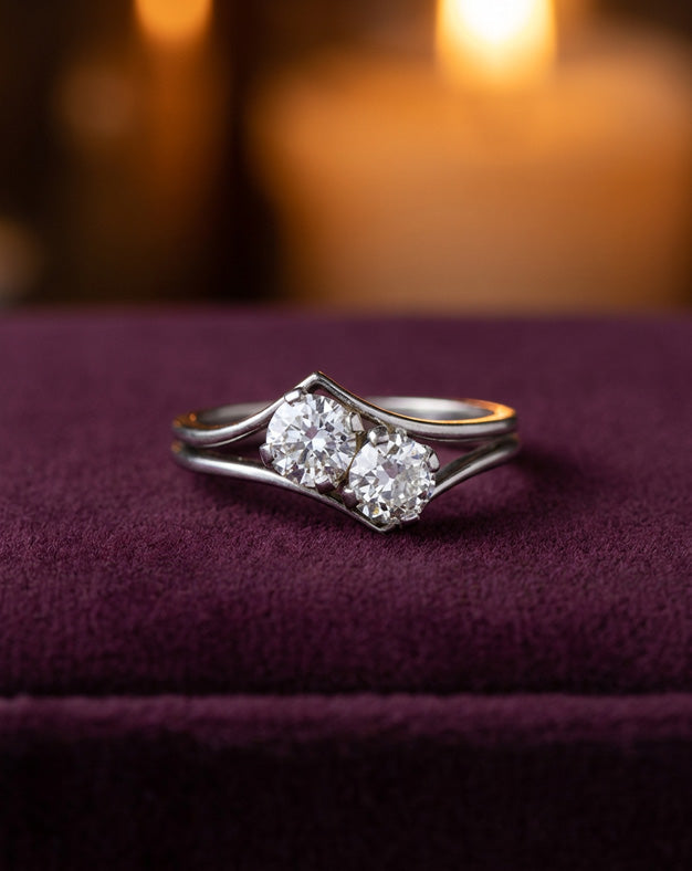 1cttw Double Diamond Bypass Ring in 14k White Gold