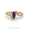 Marquise amethyst bypass ring with .50cttw channel-set diamonds in 10k yellow gold — top view - Thumbnail 1