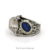 Oval Lindy Star Sapphire Ring with Diamond Accents in 14k White Gold Textured Geometric Mounting - Thumbnail 1