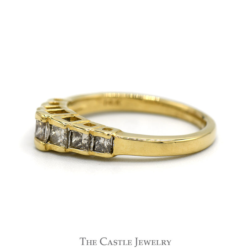 1/2cttw 7 Princess Cut Diamond Band in 14k Yellow Gold Graduated Step Mounting