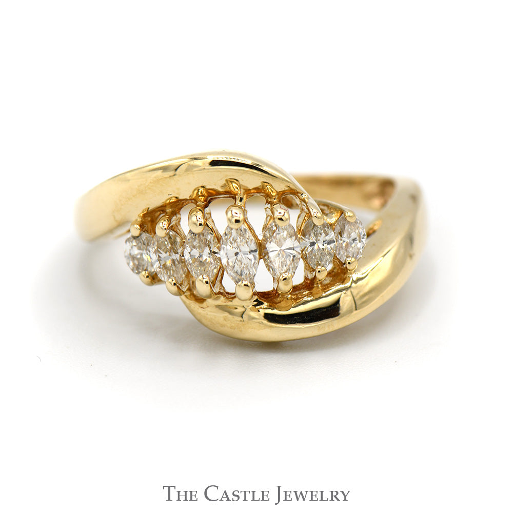 1/2cttw 7 Marquise Diamond Cluster Band with Open Bypass Design in 14k Yellow Gold