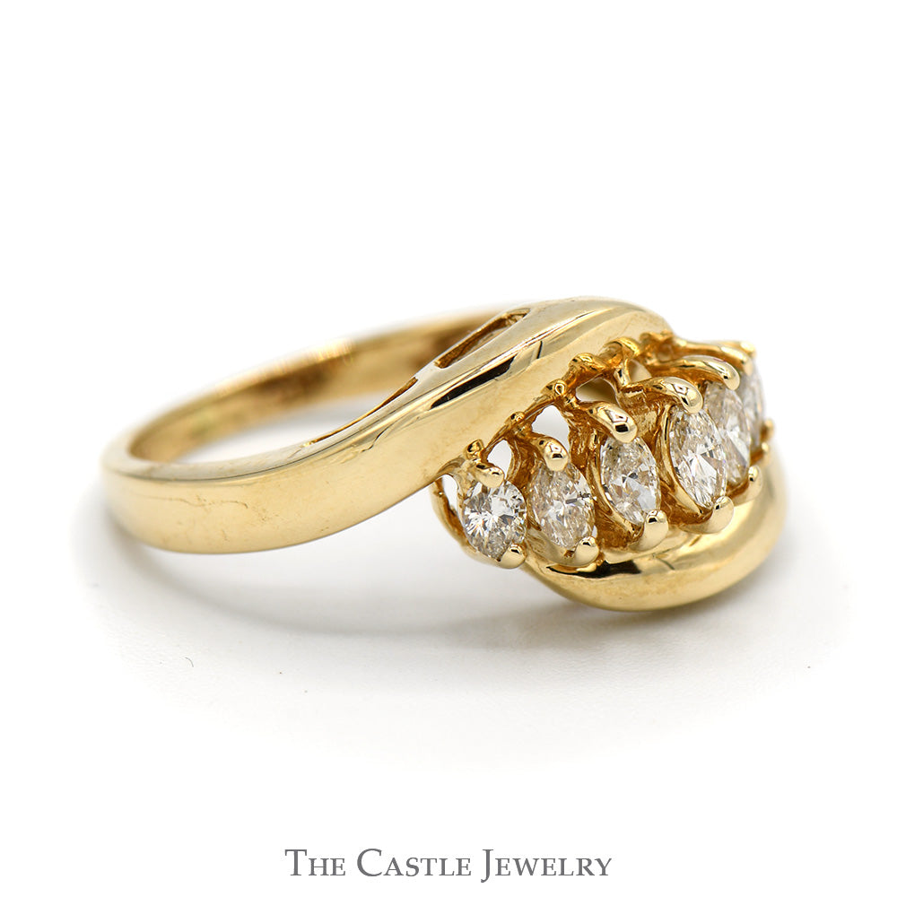 1/2cttw 7 Marquise Diamond Cluster Band with Open Bypass Design in 14k Yellow Gold