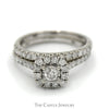 1cttw Round Illusion Set Diamond Bridal Set with Halo and Matching Band in 10k White Gold - Thumbnail 1