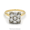 Square Shaped 7 Round Diamond Cluster Ring in 14k Yellow Gold - Thumbnail 1
