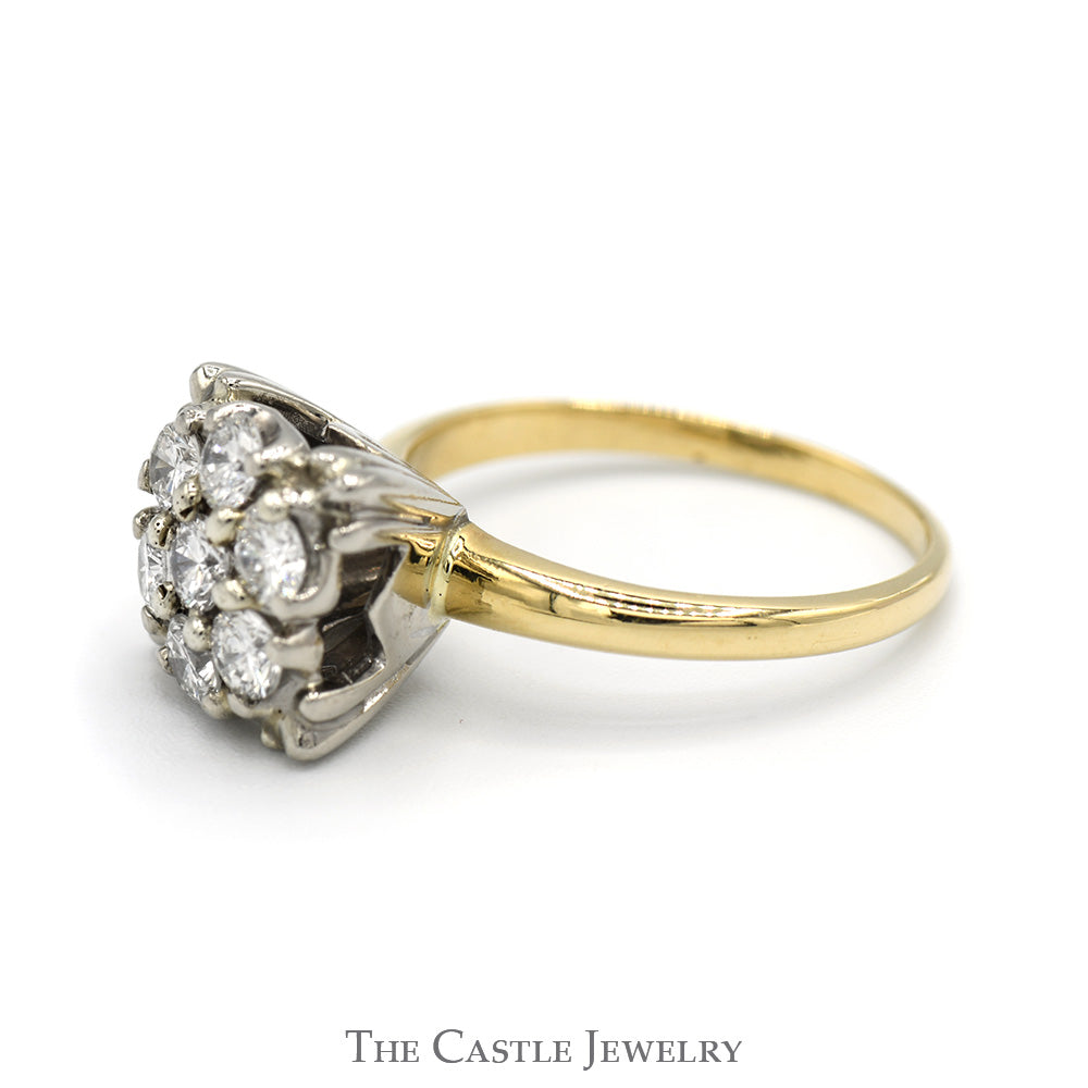 Square Shaped 7 Round Diamond Cluster Ring in 14k Yellow Gold
