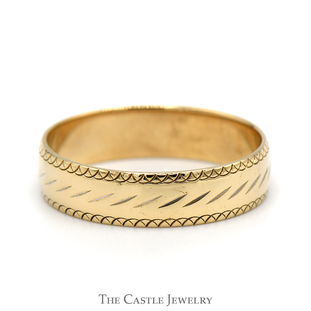 4.75mm Wedding Band with Diamond Cut and Half Circle Design in 10k Yellow Gold