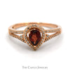 Pear Cut Garnet Ring with Diamond Halo and Accented Split Shank Sides in 10k Rose Gold - Thumbnail 1