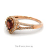 Pear Cut Garnet Ring with Diamond Halo and Accented Split Shank Sides in 10k Rose Gold - Thumbnail 3