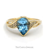 Pear Shaped Blue Topaz Ring with Illusion Set Diamond Accents in 10k Yellow Gold - Thumbnail 1