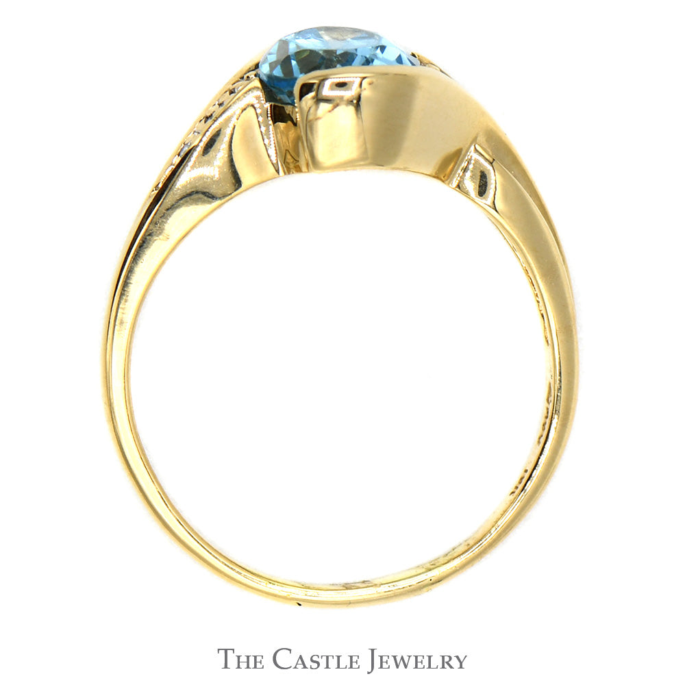 Pear Shaped Blue Topaz Ring with Illusion Set Diamond Accents in 10k Yellow Gold