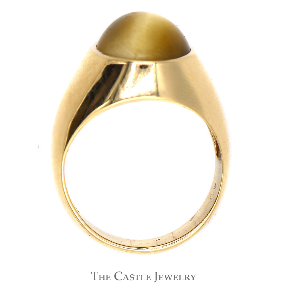Men's Oval Cabochon Yellow Cat's Eye Dome Ring with Polished Sides in 10k Yellow Gold