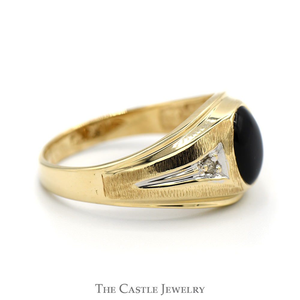 Oval Cut Black Onyx Ring with Diamond Accents in 10k Yellow Gold