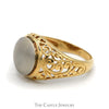 Two Tone Signet Ring with Open Filigree Designed Sides in 14k Yellow & White Gold - Thumbnail 3