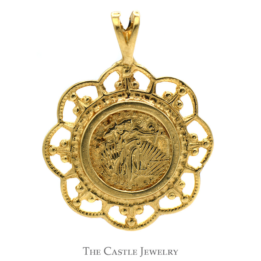 Liberty Coin Pendant with Open Beaded Bezel in 10k Yellow Gold