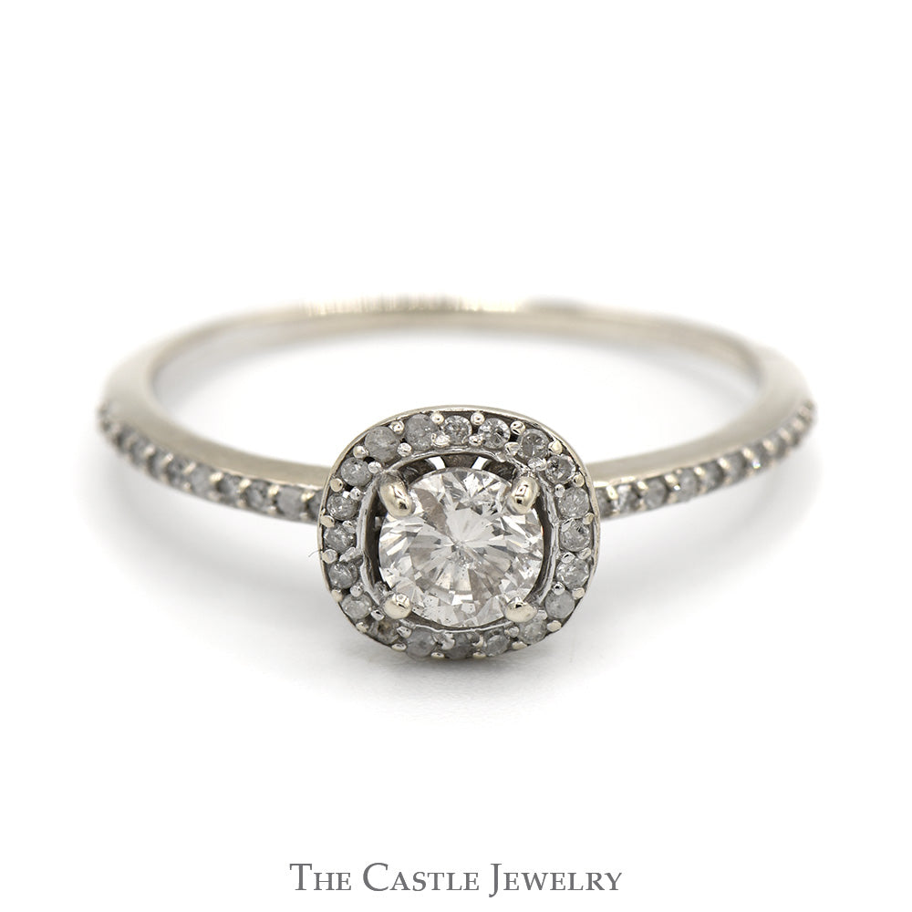 1cttw Round Diamond Engagement Ring with Diamond Halo and Accents in 14k White Gold
