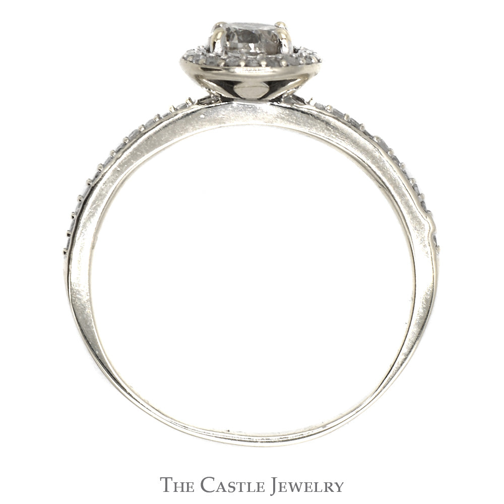 1cttw Round Diamond Engagement Ring with Diamond Halo and Accents in 14k White Gold