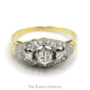 Three Stone Antique Style Diamond Ring with Diamond Accents in 14k Yellow Gold - Thumbnail 1