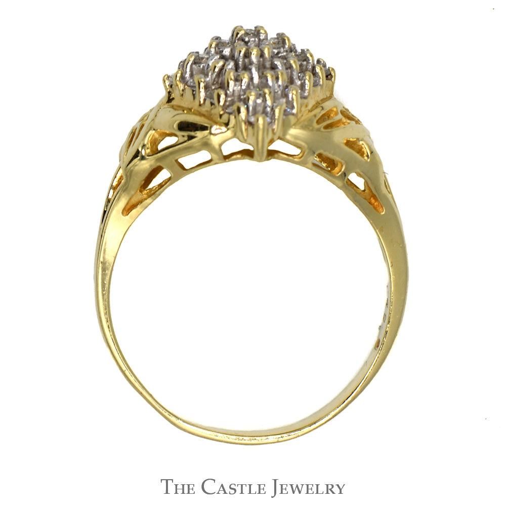 Marquise Shaped 1/2cttw Diamond Cluster Ring with Open X Designed Sides in 14k Yellow Gold