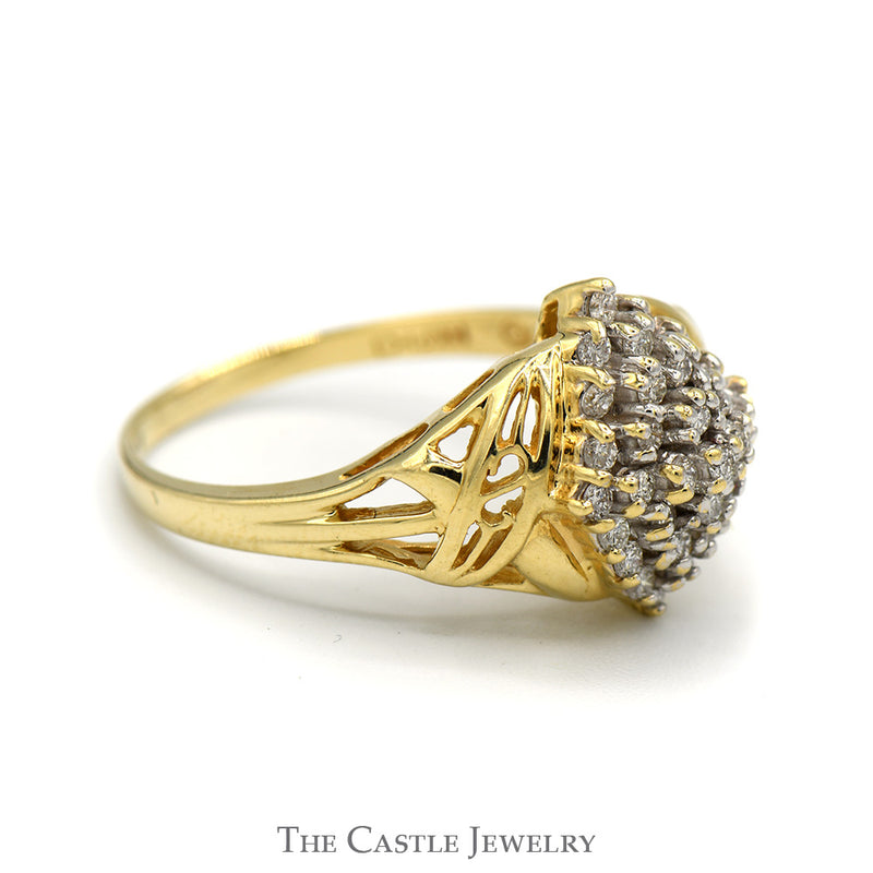 Marquise Shaped 1/2cttw Diamond Cluster Ring with Open X Designed Sides in 14k Yellow Gold