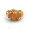 Marquise Shaped Triple Coral Ring with Open Nugget Style Setting in 14k Yellow Gold - Thumbnail 1