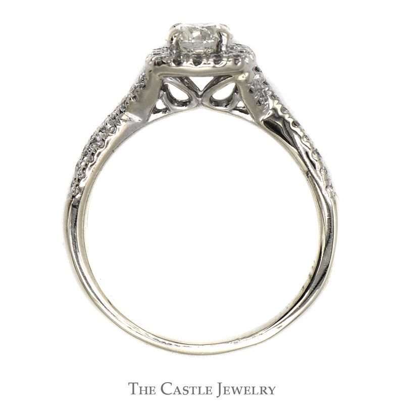 Gabriel & Co. Designer 1cttw Round Diamond Bridal Set with Diamond Halo and Matching Diamond Band in 14k White Gold Split Shank Setting