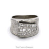 3/4cttw Baguette & Round Diamond Cluster Buckle Designed Ring in 14k White Gold Brushed Textured Band - Thumbnail 1