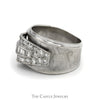 3/4cttw Baguette & Round Diamond Cluster Buckle Designed Ring in 14k White Gold Brushed Textured Band - Thumbnail 3