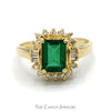 Emerald Cut Emerald Ring with Round and Baguette Diamond Halo in 14k Yellow Gold - Thumbnail 1
