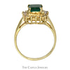 Emerald Cut Emerald Ring with Round and Baguette Diamond Halo in 14k Yellow Gold - Thumbnail 2