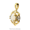 Oval Opal Pendant in 10k Yellow Gold Open Scroll Bezel with Diamond Accents - Thumbnail 2