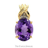 Oval Amethyst Pendant with Diamond Accents in Twisted 10k Yellow Gold Setting - Thumbnail 1