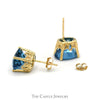 Oval Blue Topaz Studs in 14k Yellow Gold Basket Mounting - Thumbnail 2