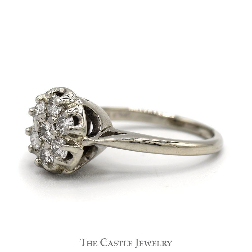 1/2cttw Round 7 Diamond Cluster Ring in 14k White Gold