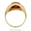 Oval Synthetic Ruby Men's Ring with Ornate Bezel and Sides in 10k Yellow Gold - Thumbnail 2