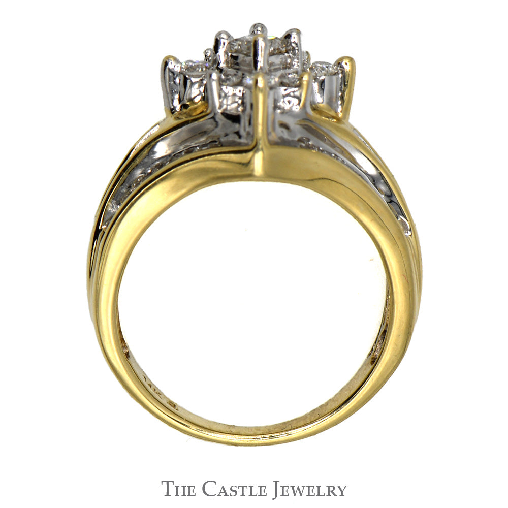 Princess Cut Diamond Ring with Round and Baguette Accented Mounting