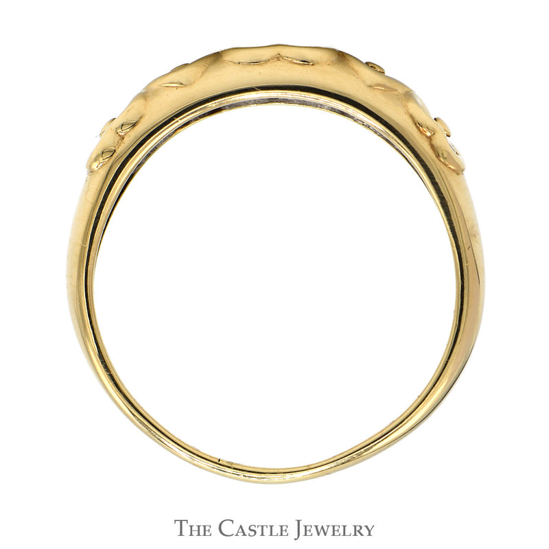 Diamond Wedding Band with Row of Hearts Design in 10k Yellow Gold