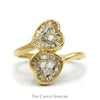 Double Heart Ring with 1/2cttw Round and Baguette Diamond Cluster in 14k Yellow Gold Bypass Setting - Thumbnail 1