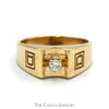 Round Diamond Solitaire Men's Ring with "D" Designed Sides in 10k Yellow Gold - Thumbnail 1
