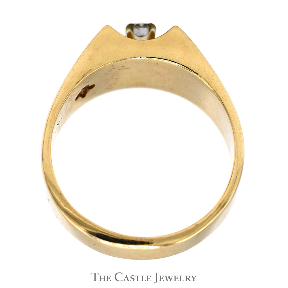 Round Diamond Solitaire Men's Ring with "D" Designed Sides in 10k Yellow Gold