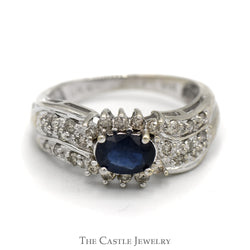 Oval Sapphire Ring in .33cttw RBC Diamond Accented Mounting