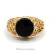 Round Black Onyx Solitaire Ring with Ornate Open Filigree Sides in 10k Yellow Gold - Thumbnail 1