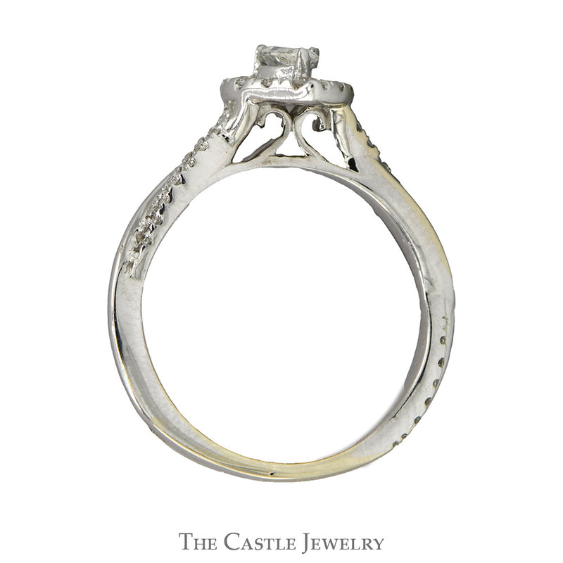 1/2cttw Pear Cut Diamond Engagement Ring with Diamond Halo and Accented Sides in 10k White Gold
