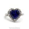Heart Shaped Recrystallized Sapphire Ring With Diamond Halo .20 CTTW IN 10KT White Gold - Thumbnail 1